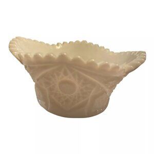 Milk Glass Candy Dish Nice Etched Glass 3" x 6"